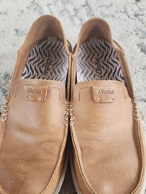 OluKai Men’s Leather Slip-On Loafers — Brown